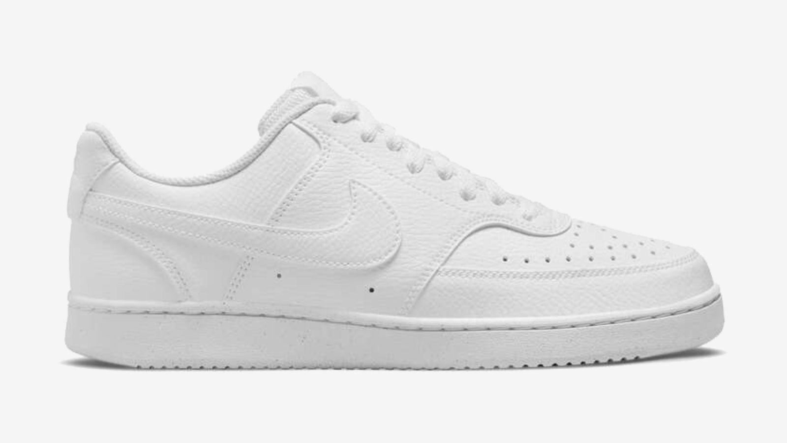 Nike Court Vision product image of a all-white low-top sneaker.