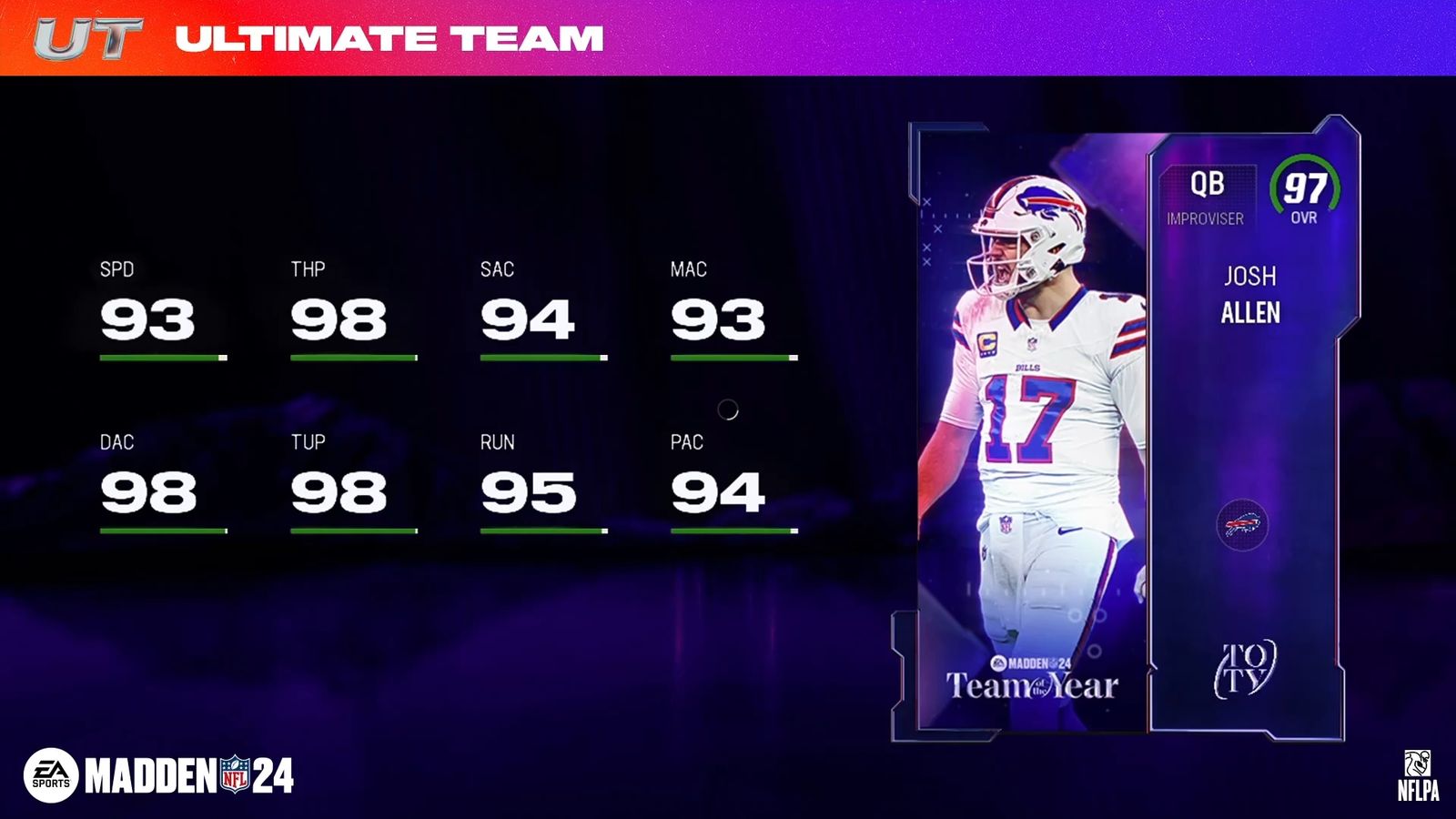 Madden 24 TOTY Josh Allen card