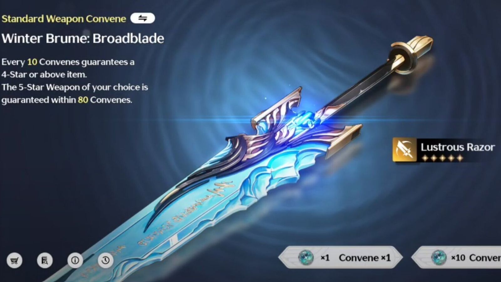 Lustrous Razor Broadblade on the Standard Weapon Convene banner.