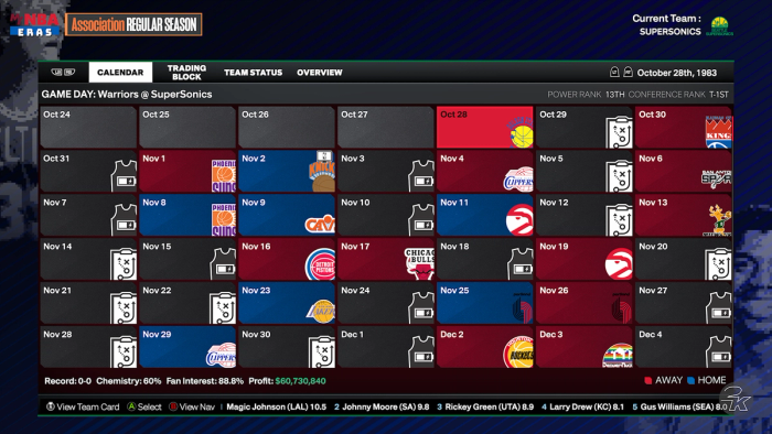 NBA 2K24 MyNBA calendar