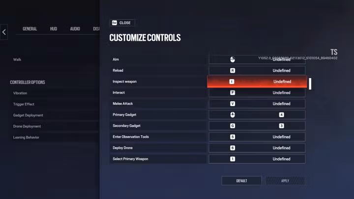 Options keyboard settings Siege X