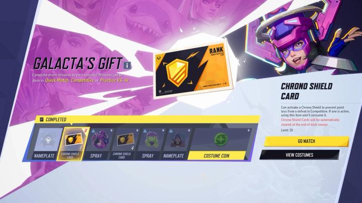 Marvel Rivals Galactas Gift reward track chrono shield cards