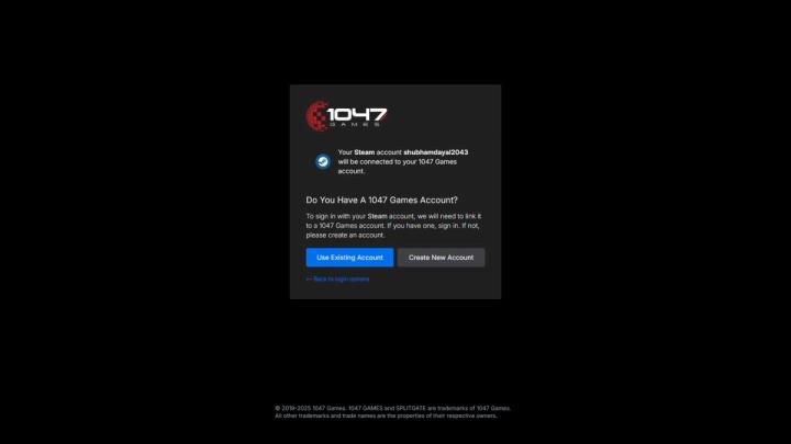 create or log in to your 1047 Games account.