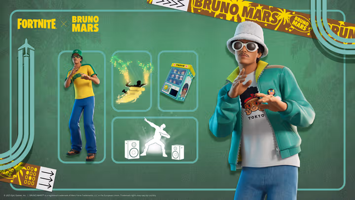Fortnite Festival World Tour bundle Bruno Mars skin