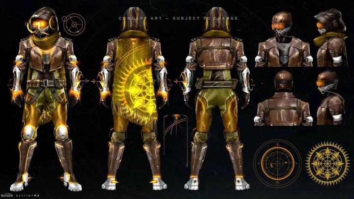 Concept art for the Hunter's 2024 Destiny 2 Solstice armor set shows various different angles of the gear pieces.