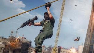 Warzone operator using a zipline