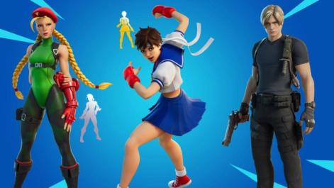 Cammy, Sakura, and Leon Kennedy skins in Fortnite