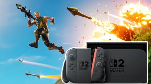 Switch 2 in front of Fortnite art