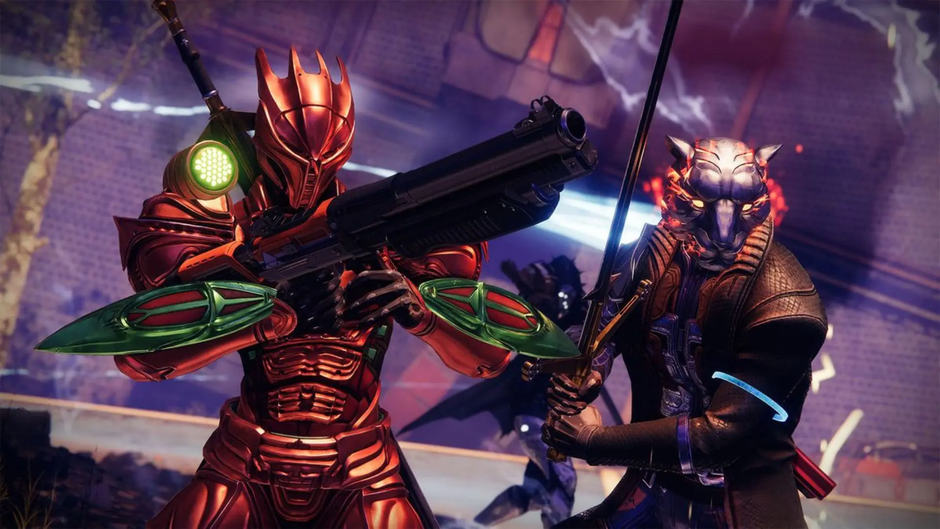 Two Guardians wearing the 30th Anniversary gear in Destiny 2