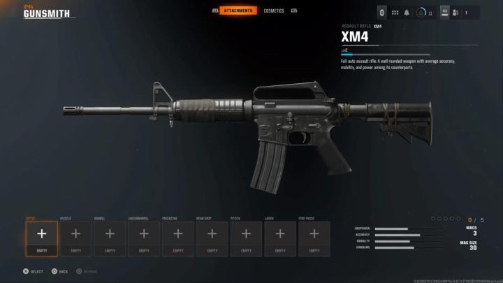 Screenshot of an XM4 loadout in the Black Ops 6 create-a-class menu 