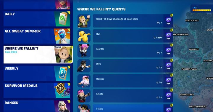 a screenshot of where we fallin ' quests in fortnite .