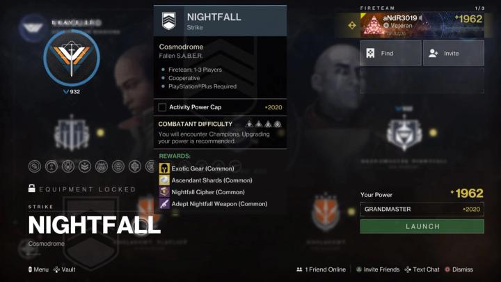 The Nightfall rewards screen in Destiny 2.