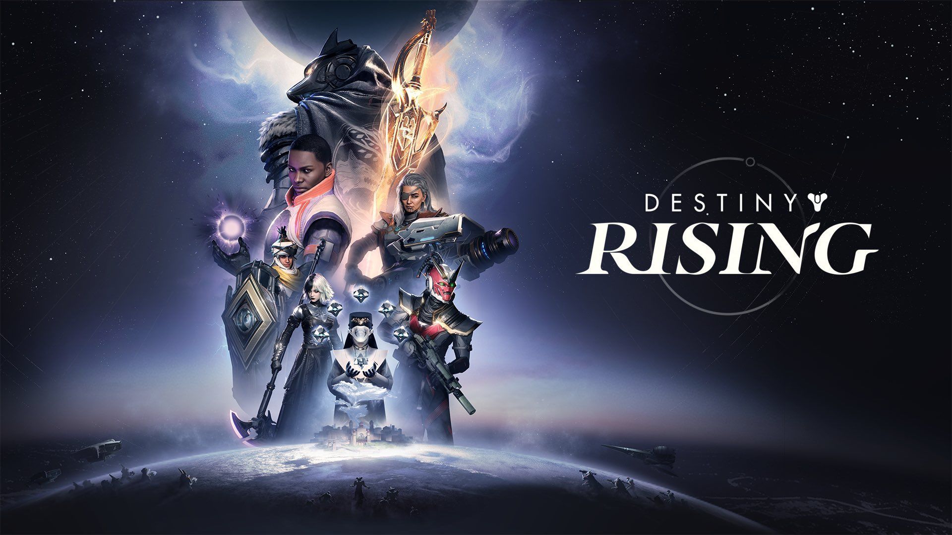 Key art for Destiny Rising showcasing several characters from the Destiny universe