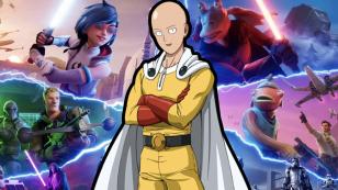 Saitama in front of Fortnite