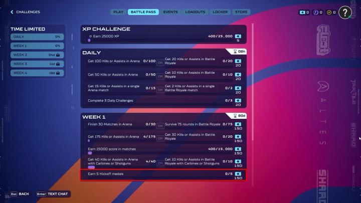 Earn 5 Kickoff Medals Challenge