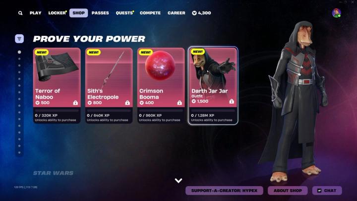 darth jar jar skin cosmetics fortnite