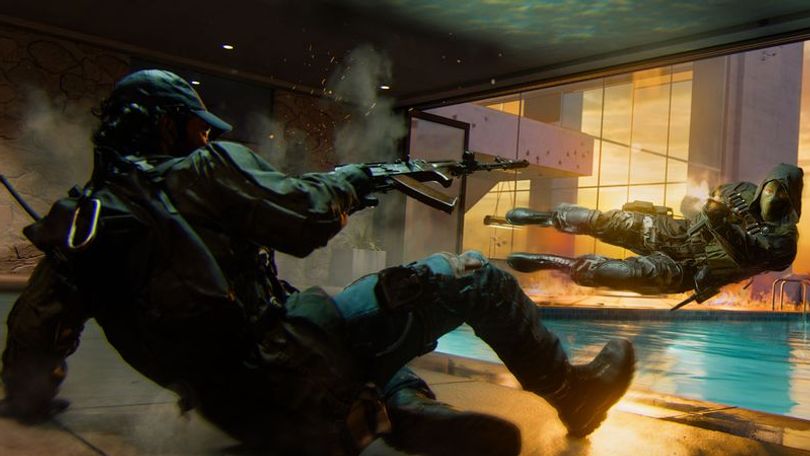 Black Ops 6 players sliding and diving with a swimming pool in the background