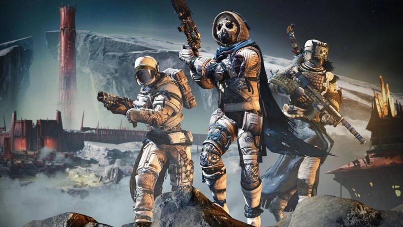 Three Destiny 2 Guardians ready to engage in combat near the Scarlet Keep location