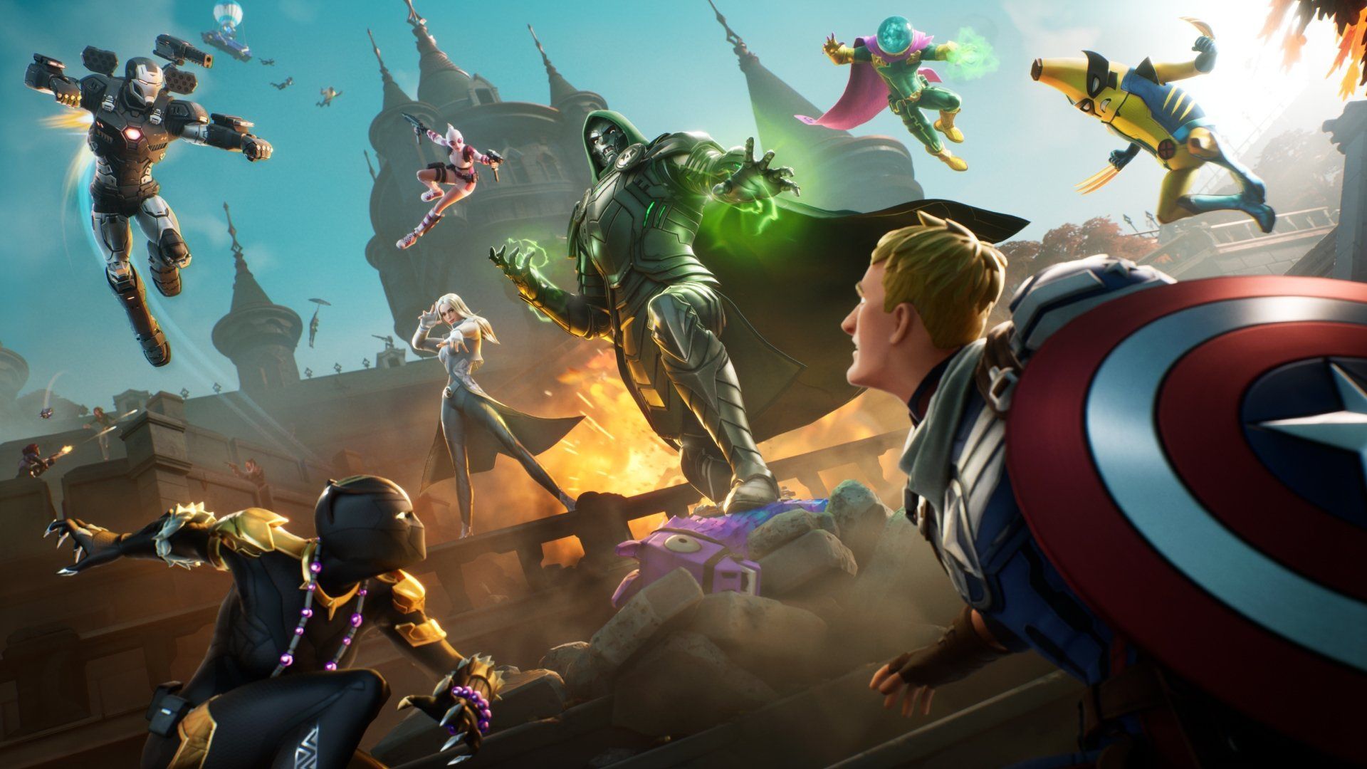 The Fortnite Chapter 5 Season 4 key art featuring Shuri, Doctor Doom, Captain Jonesy, and more