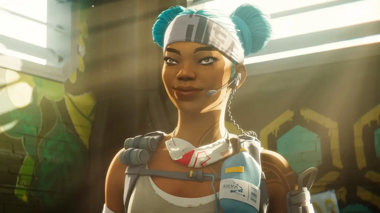 a close up of a woman wearing a headband and headphones in a video game .