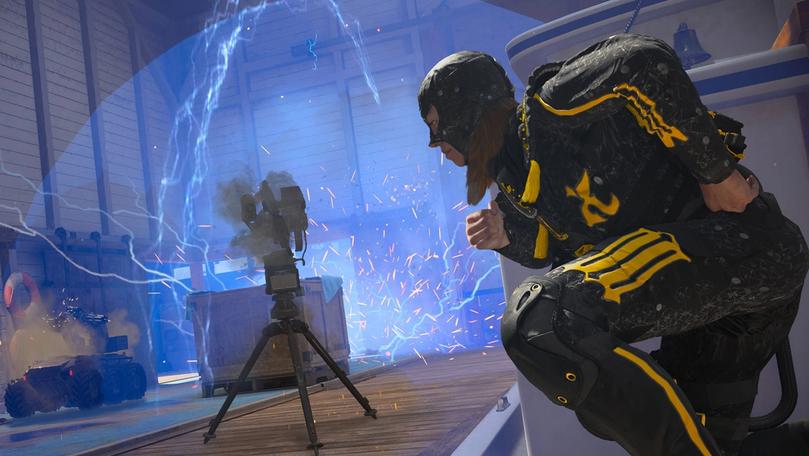 MW3 player taking cover while an EMP Grenade detonates in background