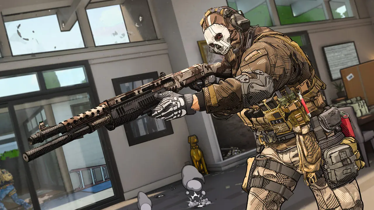 Ghost from Modern Warfare 3 holding a shotgun