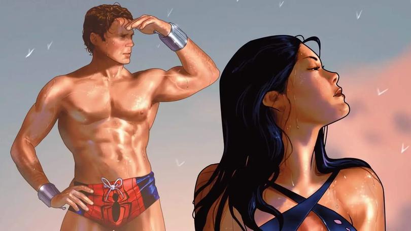 Psylocke and Spider-Man in their swimsuits