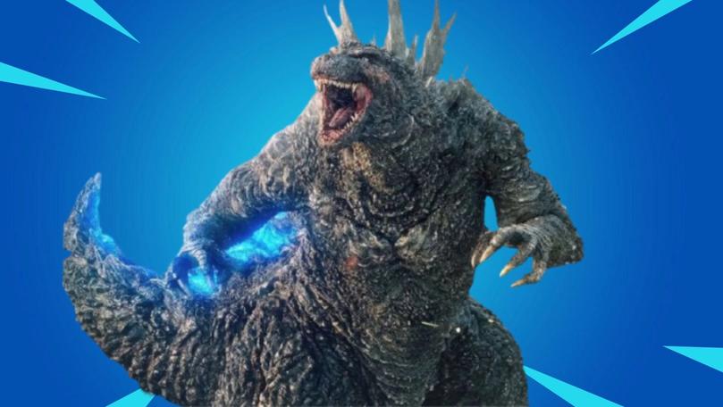 Godzilla with the blue Fortnite background
