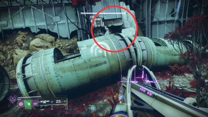 The world Nessus in Destiny 2 with the entrance for The Rift Lost Sector highlighted 