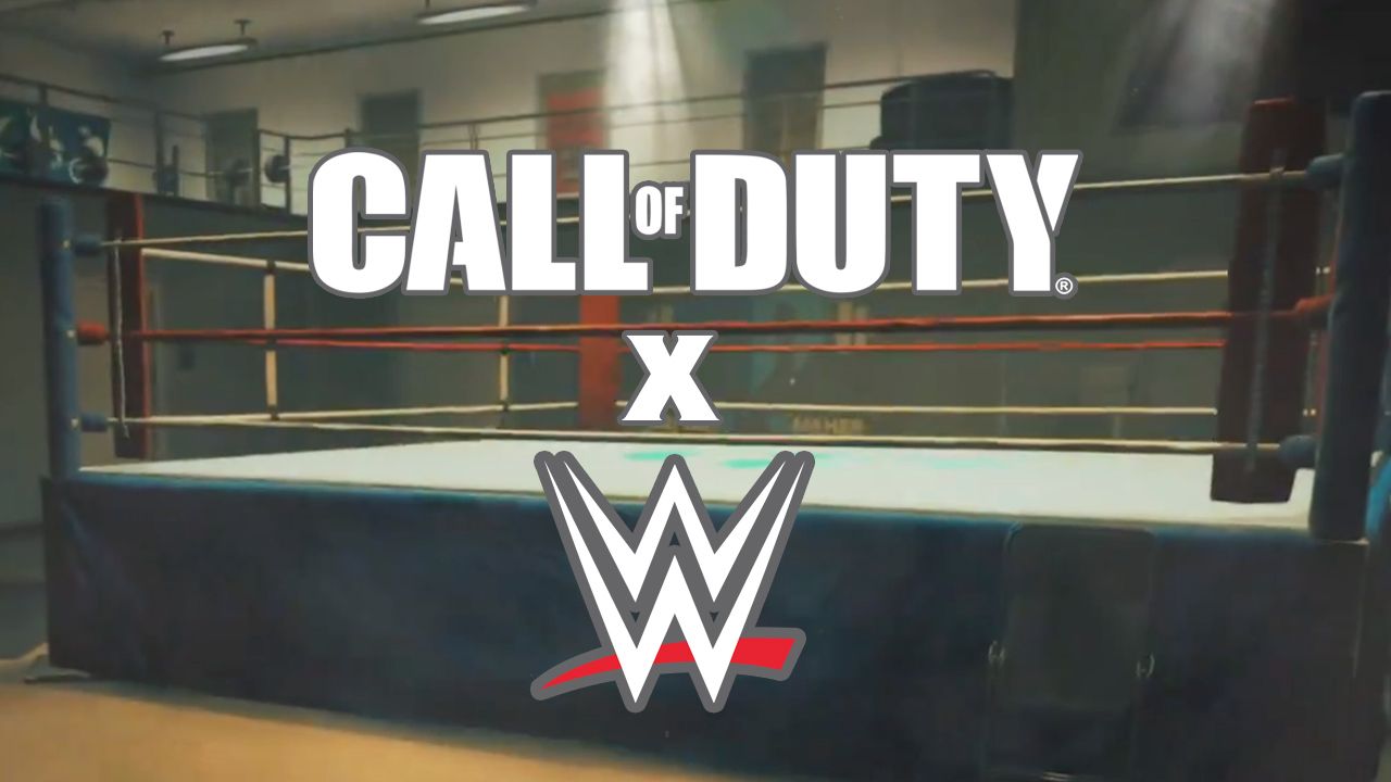 a wrestling ring with the call of duty and wwe logo on it