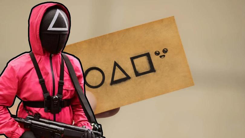 Squid Game guard in front of a Fortnite teaser