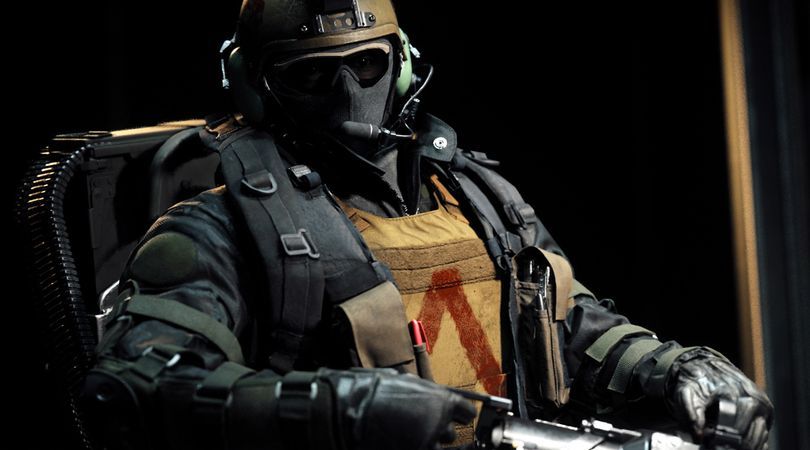 Black Ops 6 player wearing a mask and helmet while equipped with a mingun