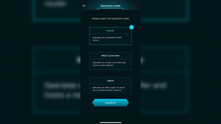 Inside the Predator Connect app and the Operation Mode options. The color scheme is mostly dark blue.