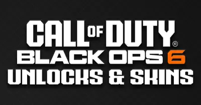 Call of Duty: Black Ops 6 branding in white and orange above "Unlocks & Skins" in white.