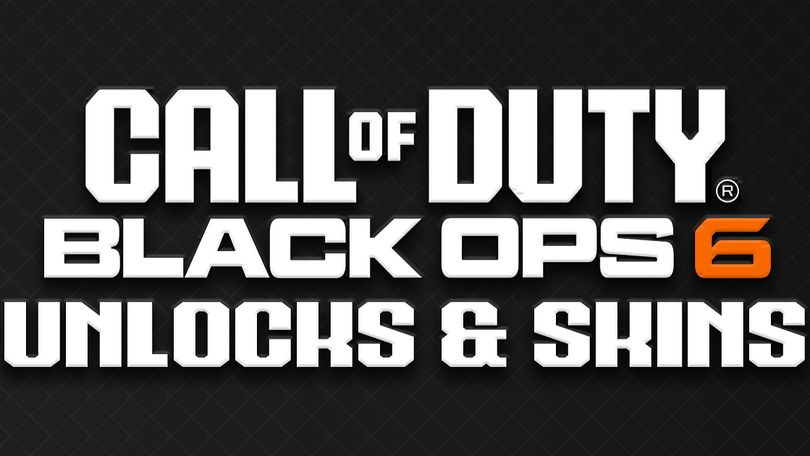Call of Duty: Black Ops 6 branding in white and orange above "Unlocks & Skins" in white.