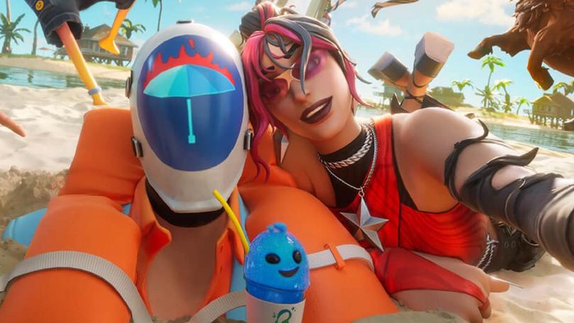Two characters taking a selfie in Fortnite Summer event key art from an old event