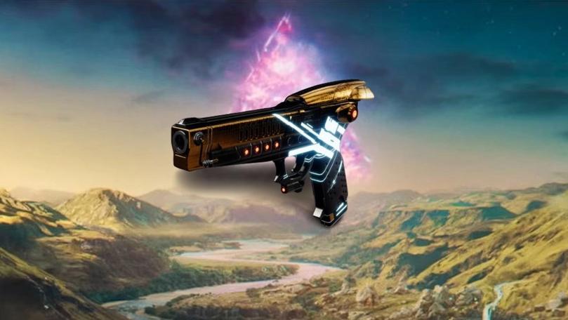 The Aberrant Action sidearm with the Pale Heart Destiny 2 location in the background