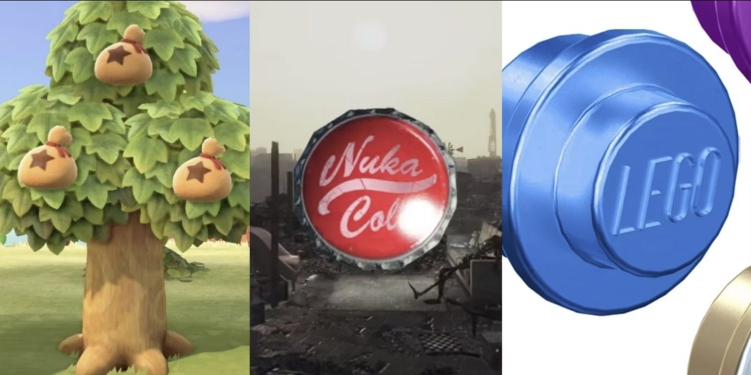 a picture of a tree , a nuka cola logo , and a lego logo