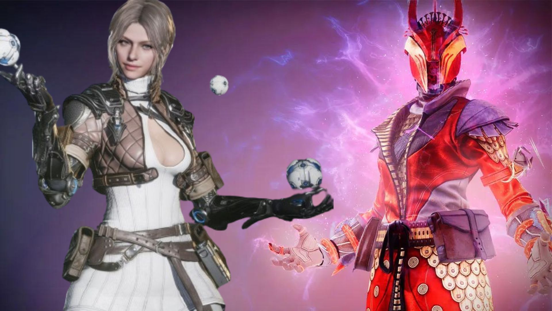 The First Descendant character Viessa is on the left with a Destiny 2 Guardian to her right