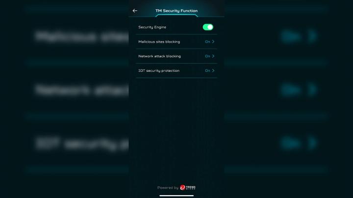 Inside the Predator Connect app and the TM Security options. The color scheme is mostly dark blue.