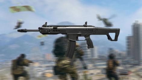 Warzone Sidewinder battle rifle on a blurred background