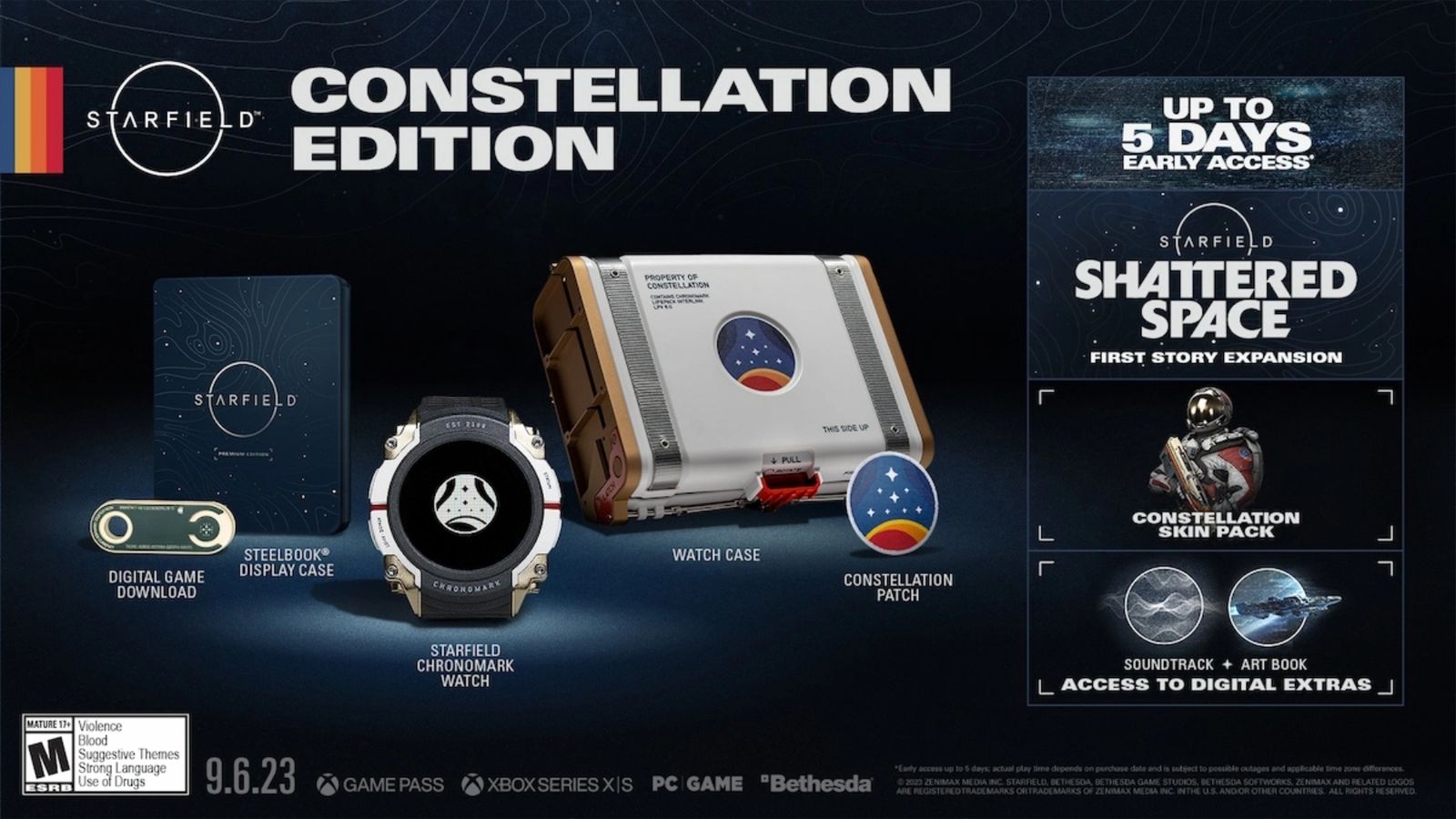 All of the perks included in the Starfield Constellation Edition, including the Chronomark watch and case