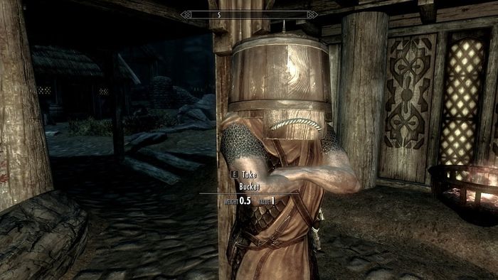 skyrim guard with bucket on head
