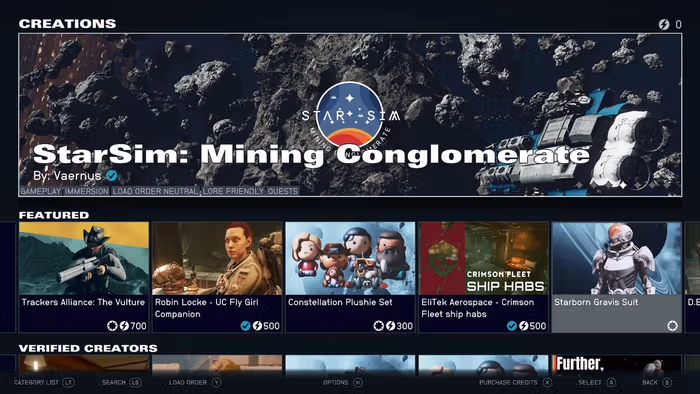 a screenshot of the creations page for star sim : mining conglomerate .