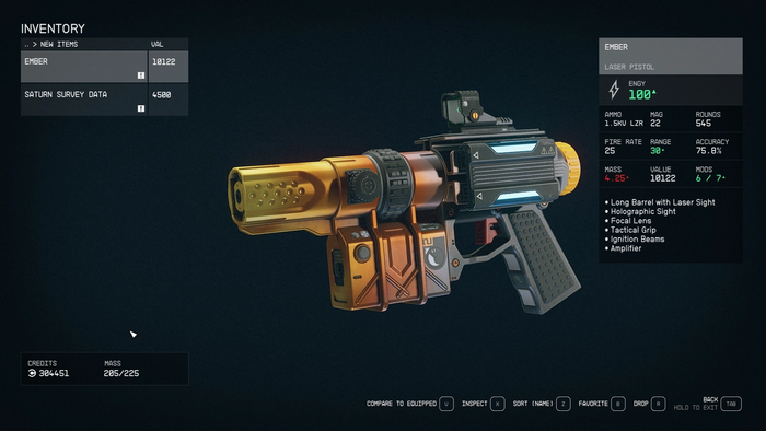 starfield top secret ember unique laser pistol