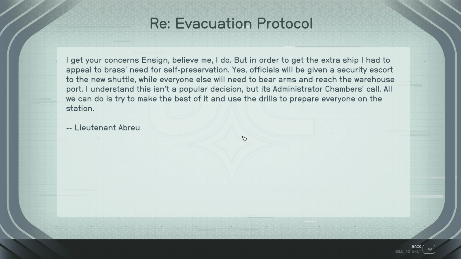 starfield starstation re939 evacuation policy