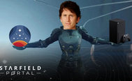 todd howard on starborn body holding an xbox and constellation logo