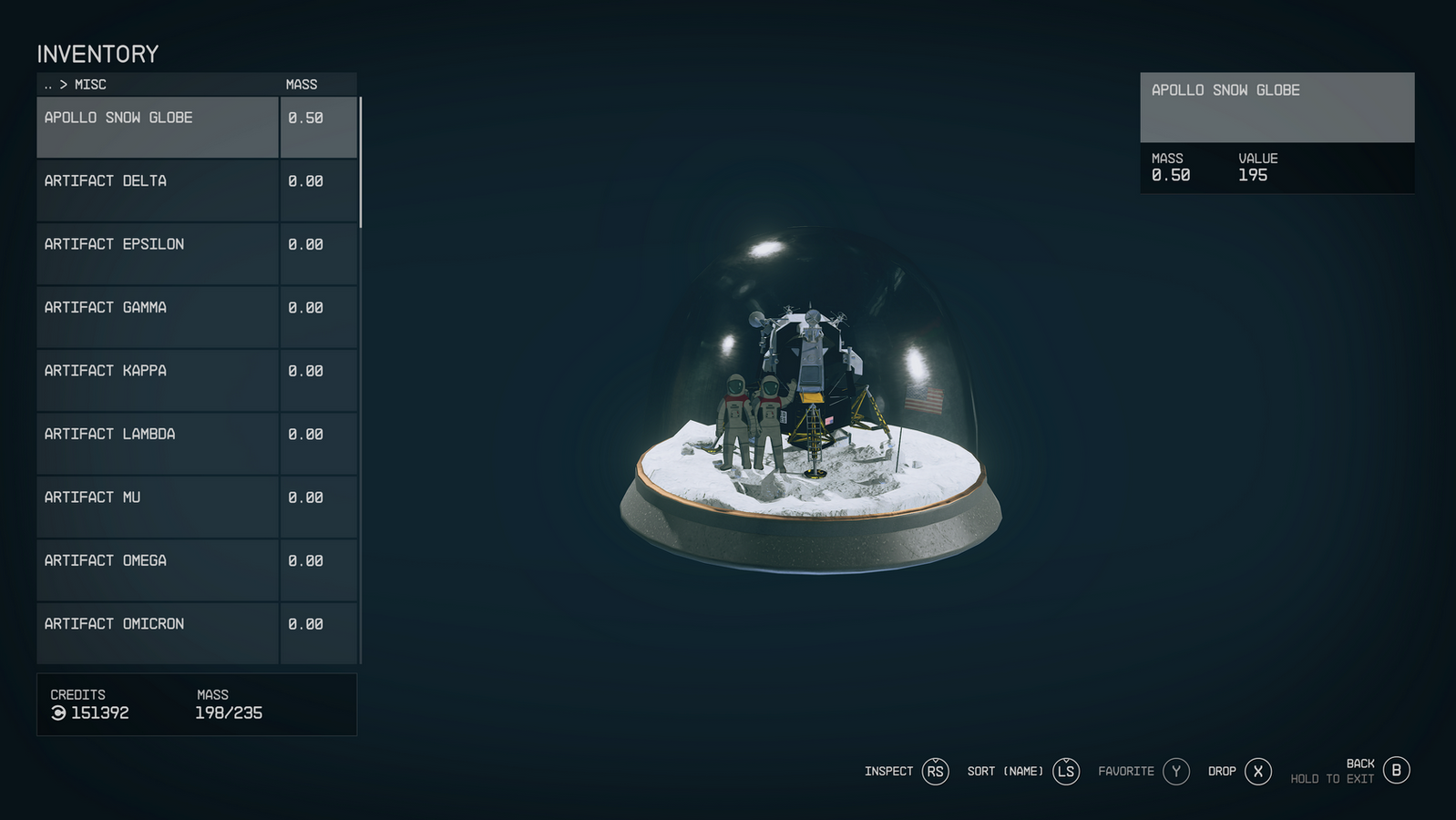 starfield apollo snowglobe reward description in inventory