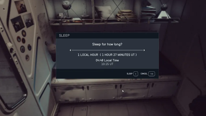 starfield sleep timer choose how long to sleep for