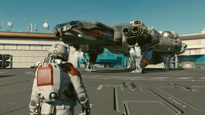 A player walks to their starship